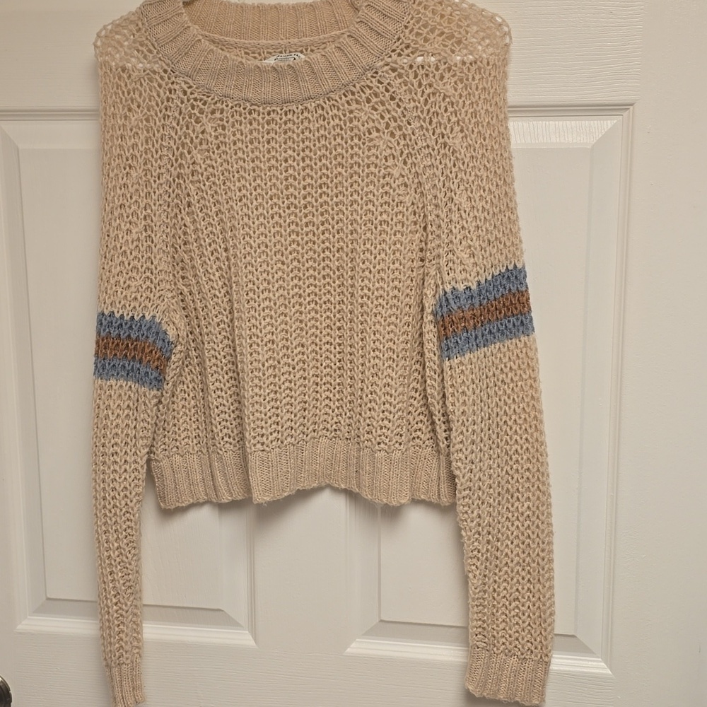 American Eagle Outfitters Beige Cowl Neck Sweater with Knit Texture